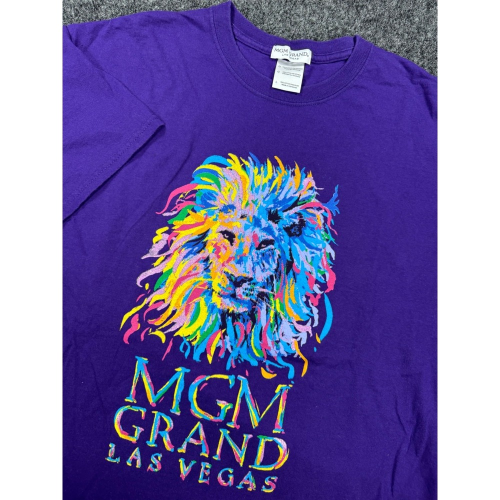 VTG MGM Grand Las Vegas Lion T Shirt Mens Large Purple Casino Neon Graphic